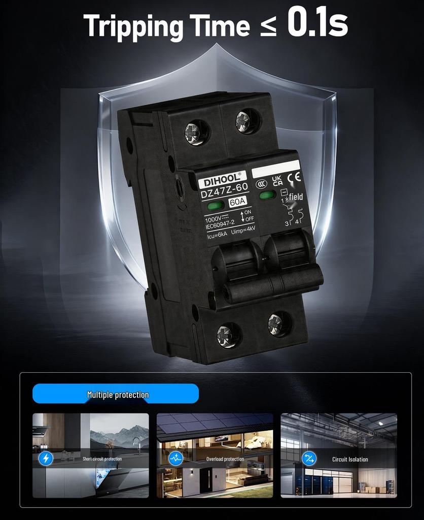 DC500V 2P Photovoltaic Solar Miniature DC Circuit Breaker