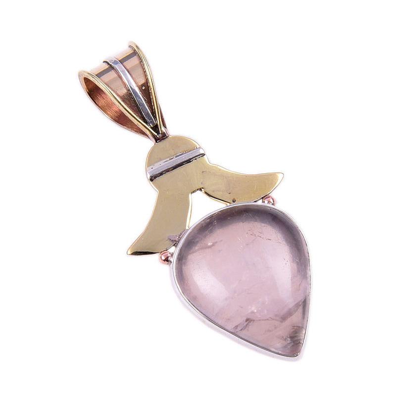 Natürlicher Rosenquarz 925 Sterlingsilber Schmuck Zweifarbiger Anhänger 1,75" k3K33