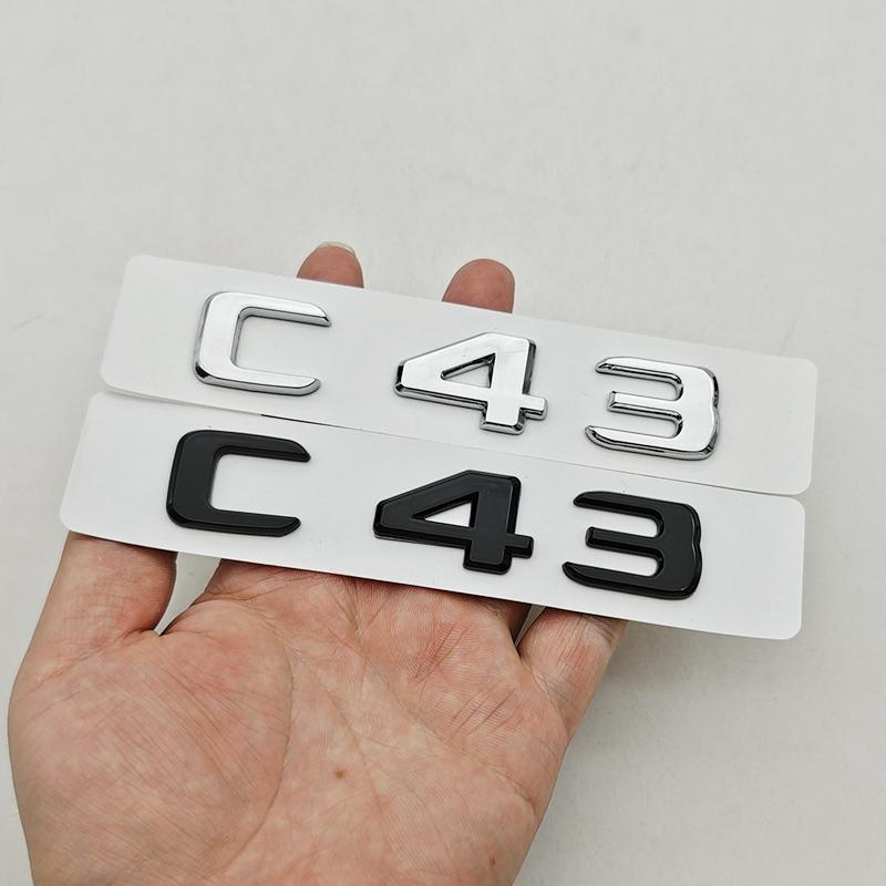 1pc 3D ABS C43 Logo Letters BITURBO 4MATIC Badge Car Rear Sticker Emblem For Mercedes Benz AMG W205 W206 Decorative Accessories