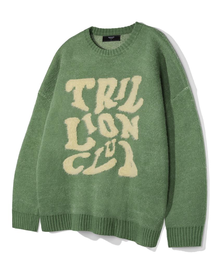 TRILLION Hairy Graphic Logo Oversized Jacquard Knit (Green)