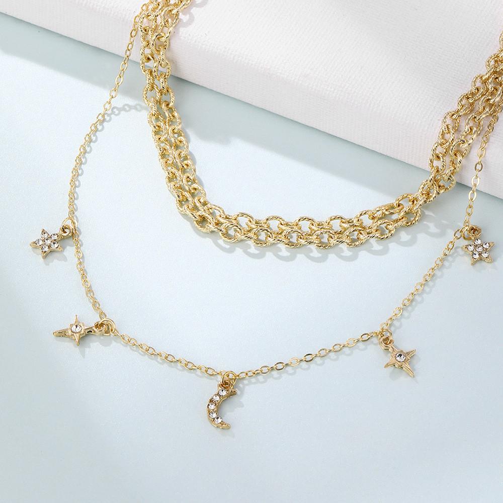 Elegant Alloy Chain Necklace With Eye-catching Moon And Star Pendant For Trendy Looks