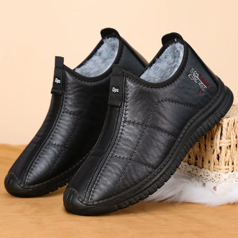 Men's Winter Plush Warm Snow Boots Waterproof Leather Boots