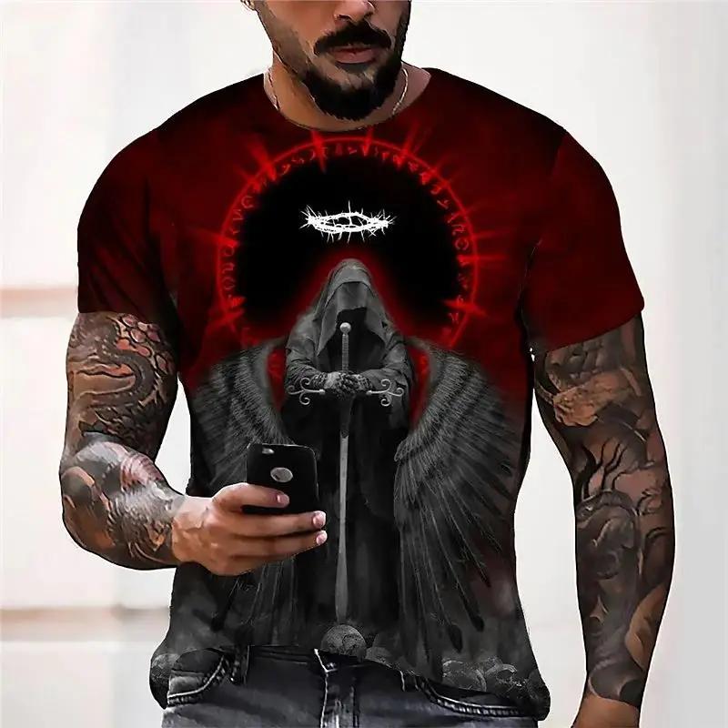 Skeleton Motorcycle Dress Vintage Men's T-Shirt Hot 3D Print Short Sleeve Shirt Super Large