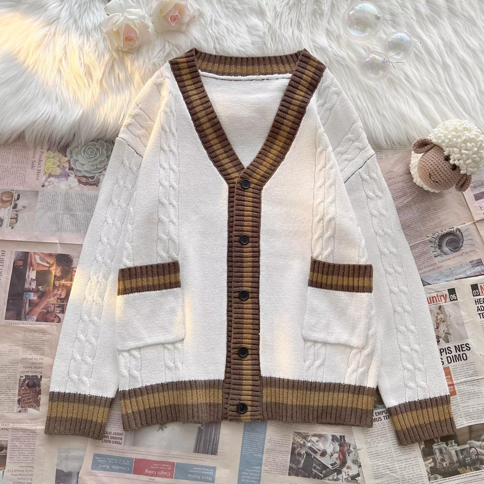 

Мужской модный винтажный вязаный кардиган-свитер - свободный крой XL белый