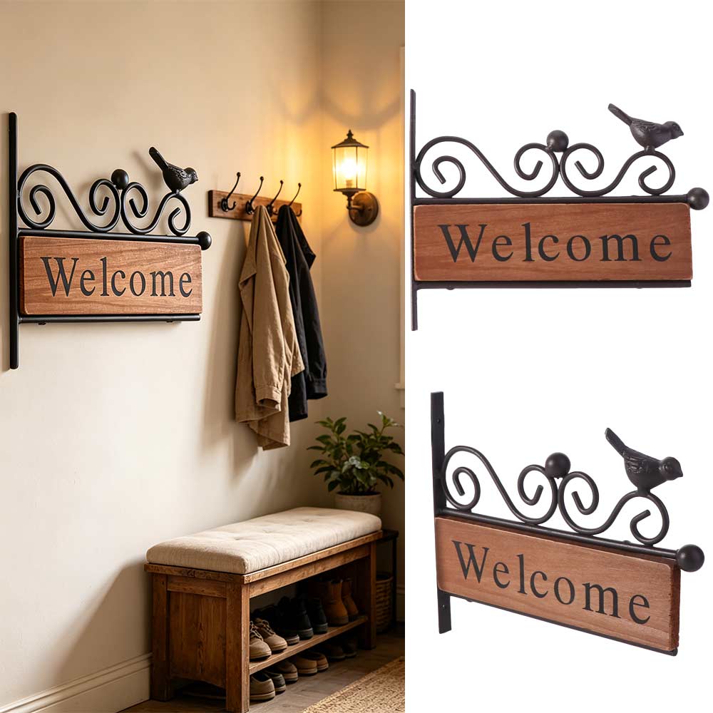 Rural Style Welcome Sign Board Iron Art Welcome Wall Hanging Decor Front Door Decor