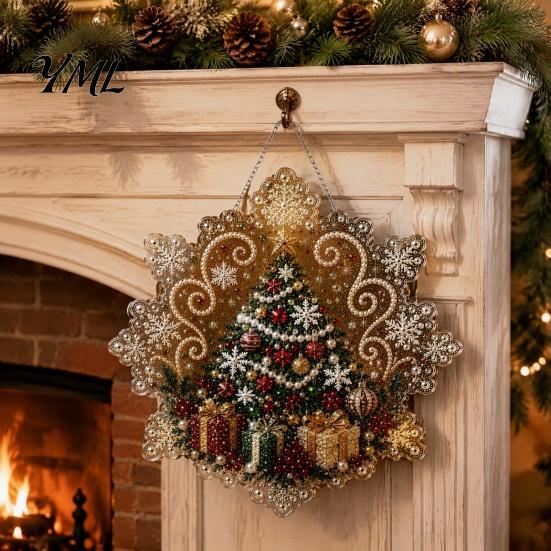 Christmas Tree Hanging Ornaments Acrylic Pendant with Metal Chain, Double-sided Printed 2D Snowflake Romantic Winter Seasonal Decorations Pendant,