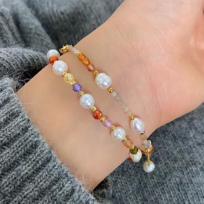 Natural Pearl Gravel Agate Bracelet Women'S Mixed Color Natural Stone Accessories Korean Version Simple And Versatile Beaded Jewelry