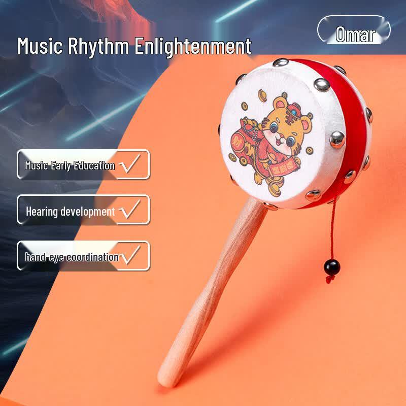 Oumai er Traditional Wooden Sheepskin Baby Rattle Drum