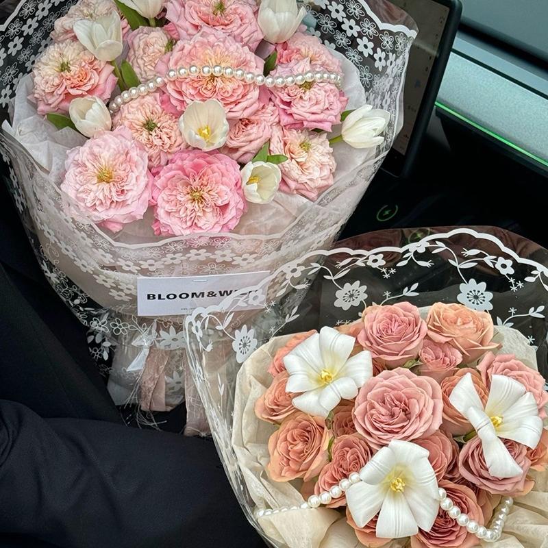 20Pcs Clear Flower Wrapping Paper Lace Flower Packaging Paper Waterproof Transparent Gift Bouquet Decorative Packing Supplies