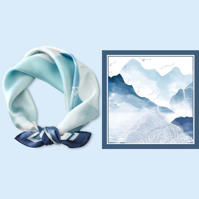 

Синий квадратный шелковый шарф: Женский маленький аксессуар для защиты шеи в корейском стиле, универсальный, профессиональный, декоративный галстук и шарф 55*55cm