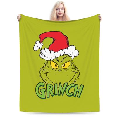 Christmas-S-Green-S-Grinch Blanket Fleece Textile Decor  Portable Warm Throw Blanket for Home Office Rug Piece