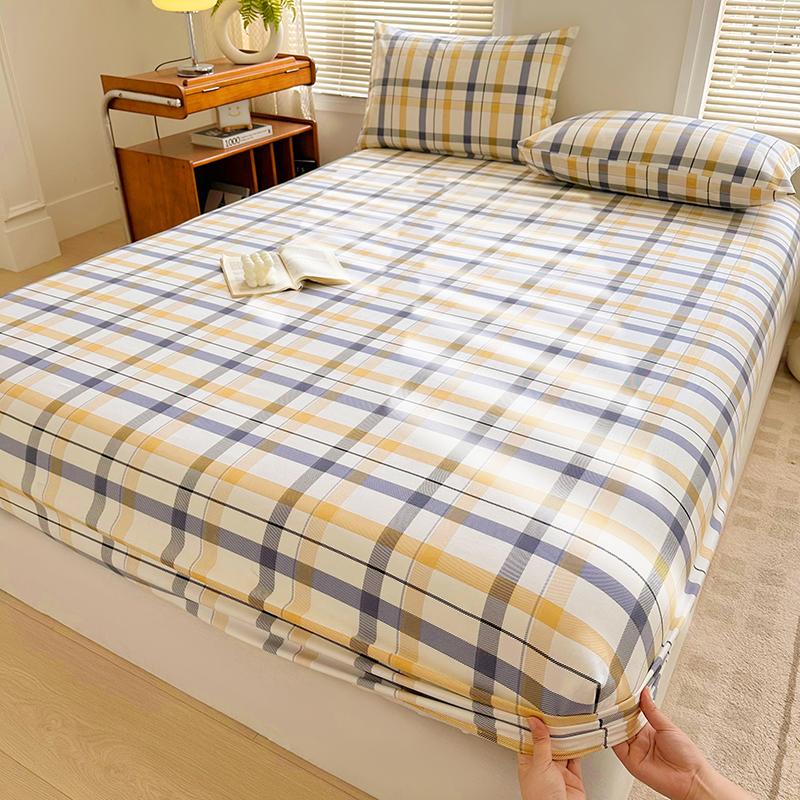 Plaid Style Bedsheet Elastic Fitted Sheet Printed Bed Cover Home Soft Mattress Protector drap de lit (Pillowcase Need Order)