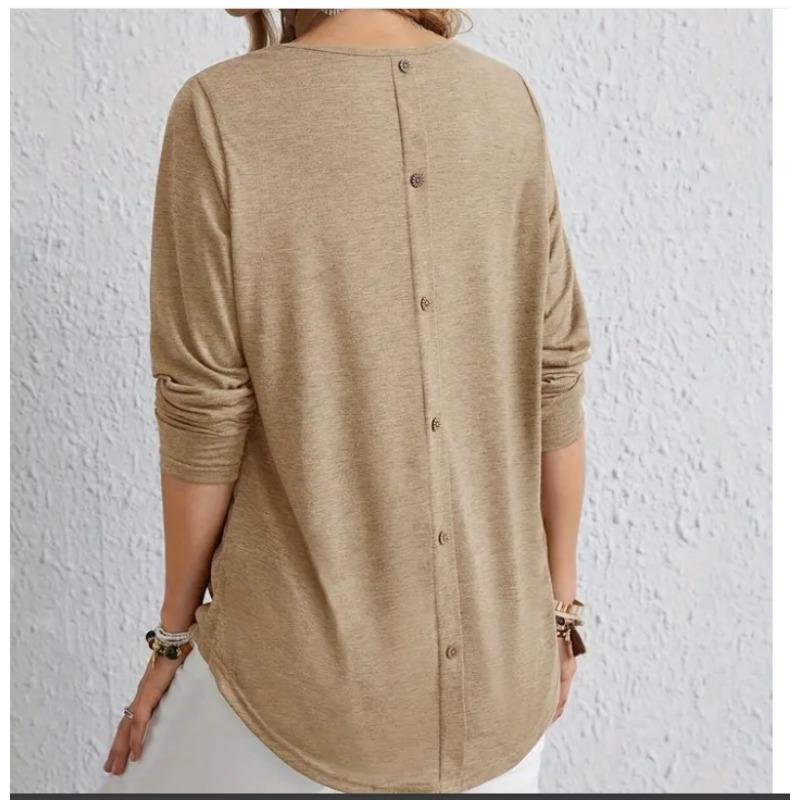 YYFS Women's Fashion Casual Spring Autumn Solid Color Print Long Sleeve O-Neck Blouses & Shirts