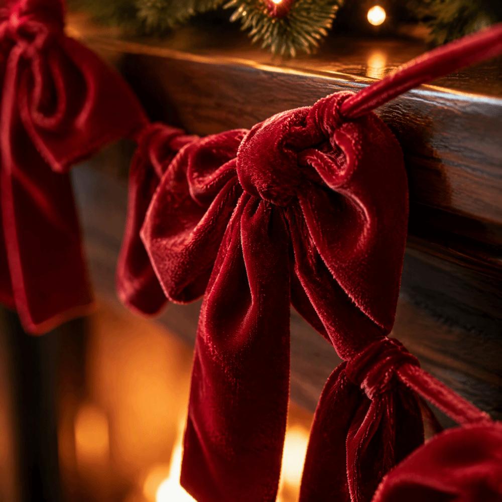 Soft Christmas Velvet Party Bow Creative Velvet Bow Garland Banner  Wedding Decor