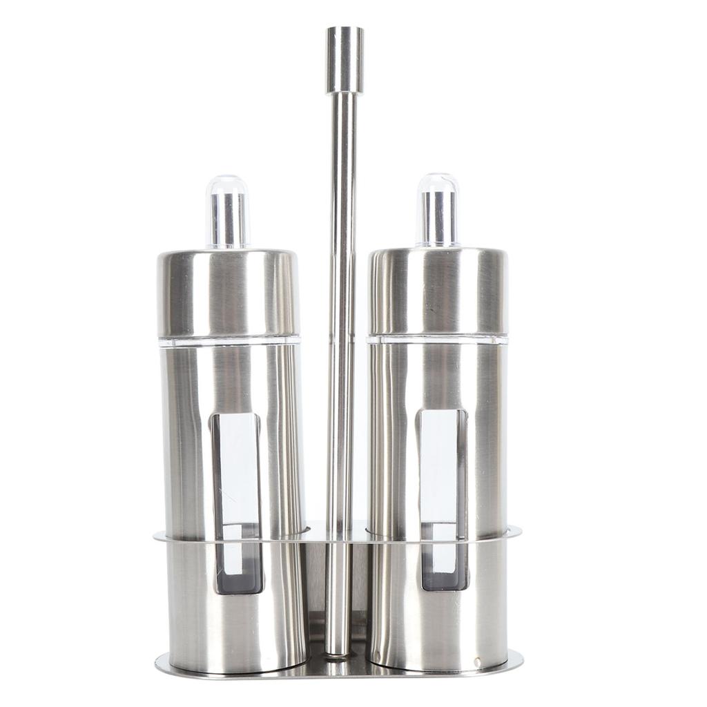 Oil and Vinegar Cruets 80ml Stainless Steel Olive Oil Dispenser Bottle Set with Base Stand Transparent Window for