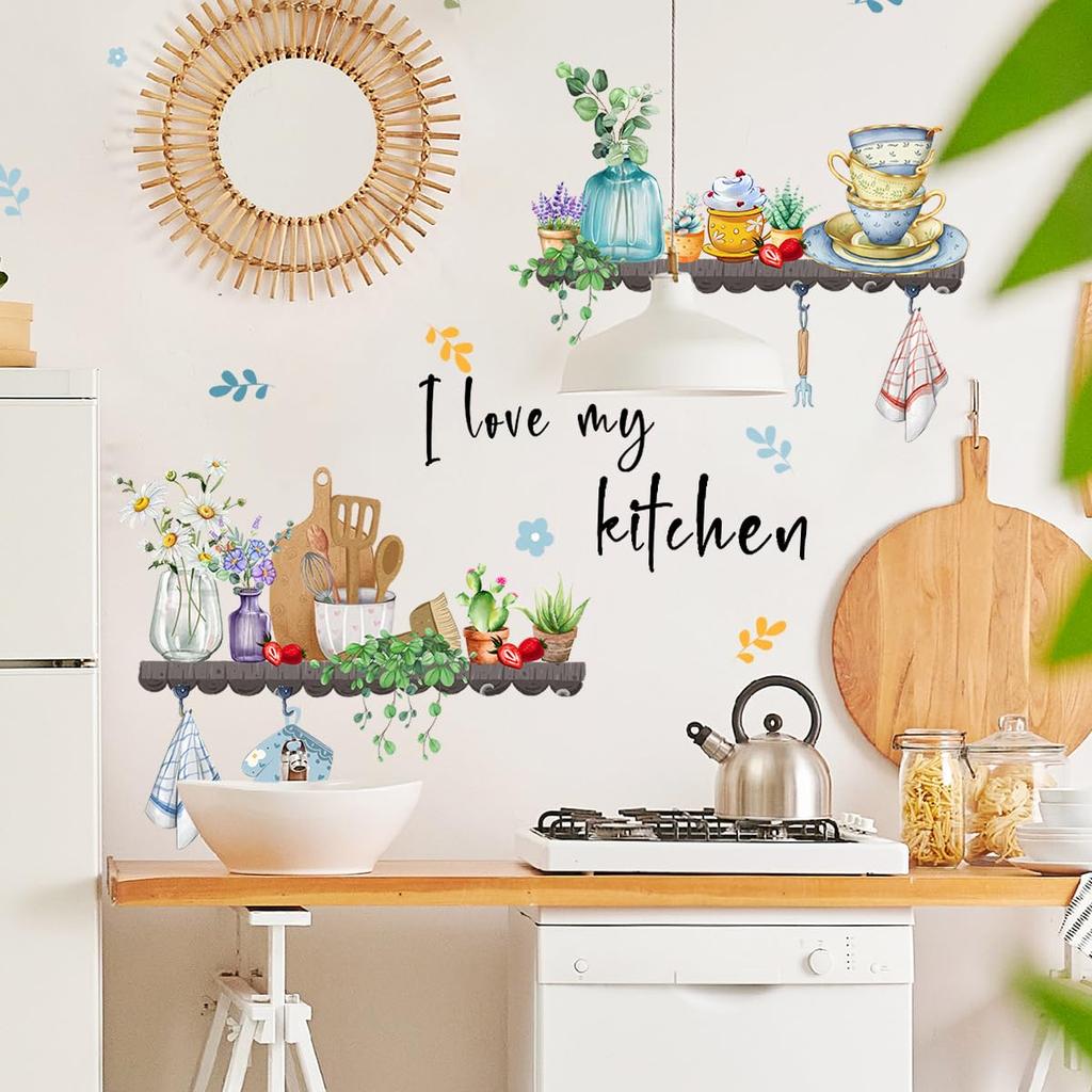 Stylish Plant Wall Green Flower Nordic Wall Kitchen Plant Potted Bedroom Wall Wall Bedroom Wall Wallpaper Green Sticker, Pot, Style, Peel-Off Sticker,