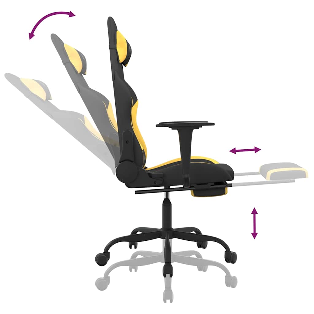 Gaming Chair with Massage Function and Footrest Black and Yellow Fabric