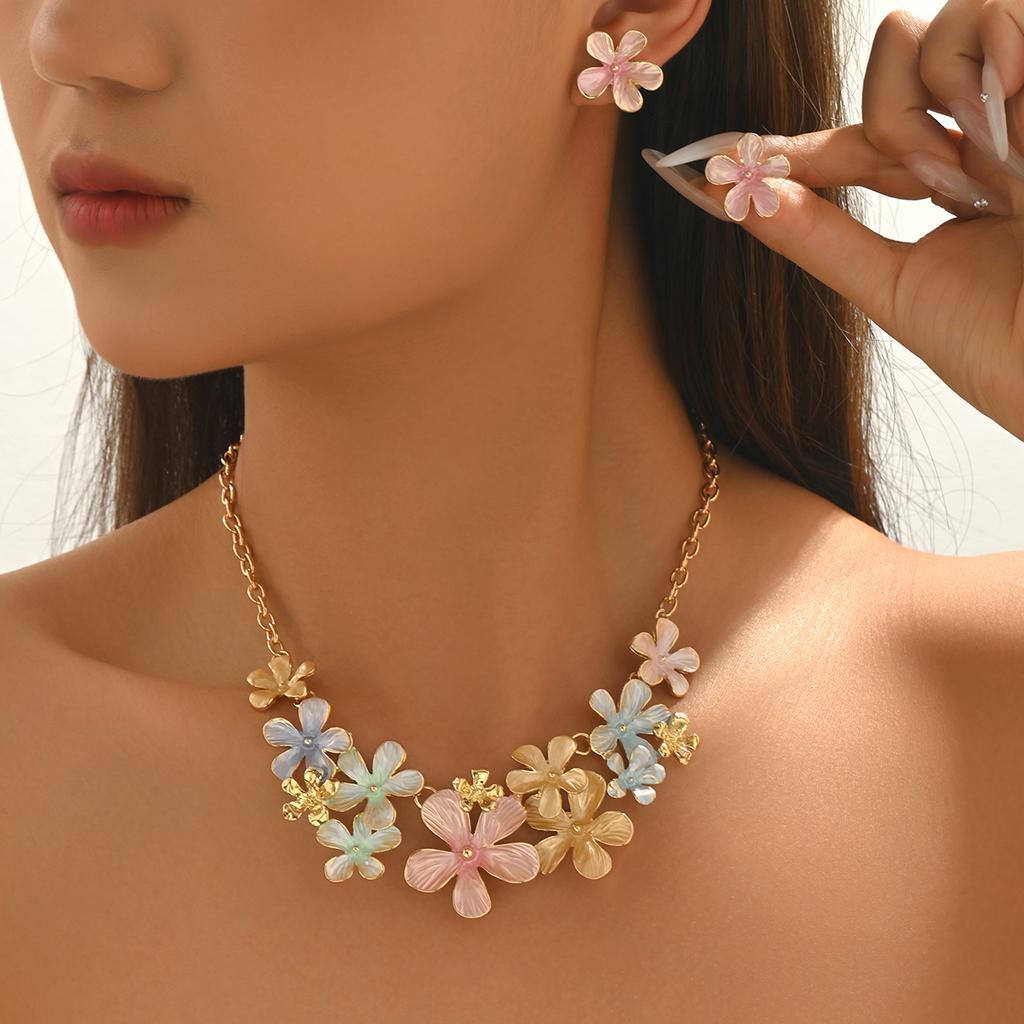 Boho Beach Colorful Enamel Starfish Shell/Flower/Flower Statement Jewelry Set Dopamine Necklace Earrings Summer Vacation Jewelry
