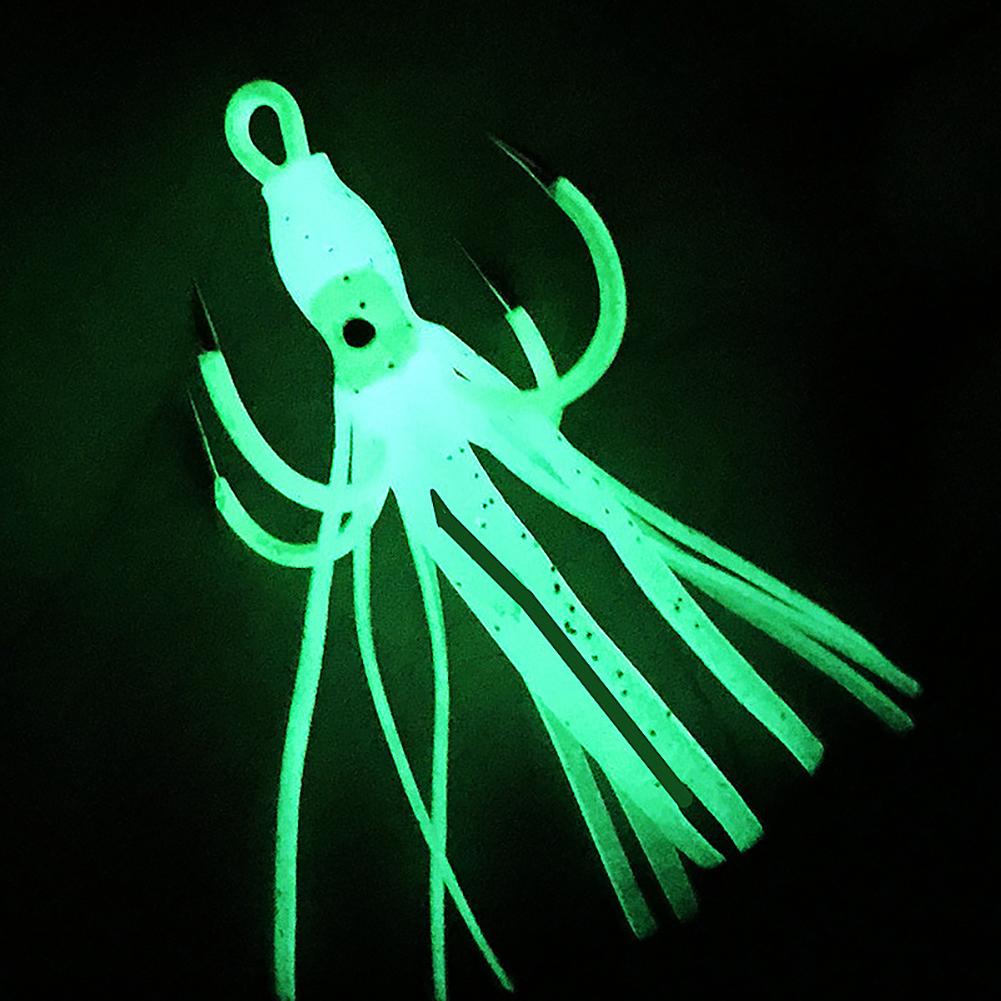6PCS/Box Luminous Squid Quad Hook Without Barbs Sea Fishing Simulation Squid Bait Fishing Gear Accessories