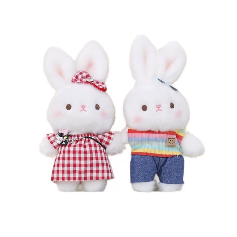Cute Bunny Plush Toy With Overalls For Car Rearview Mirror Decor