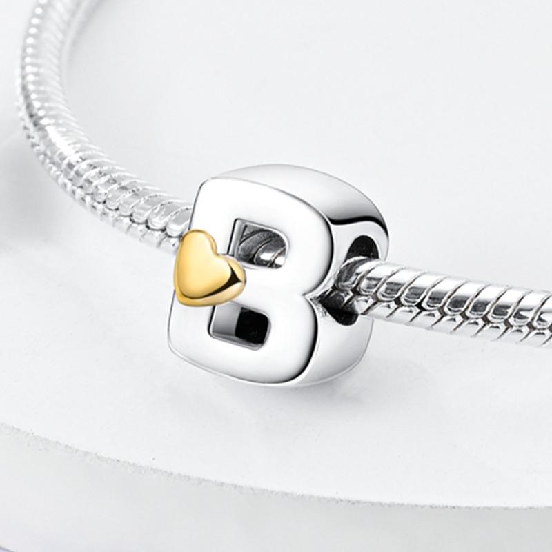 Original A-Z Alphabet Charms Bead 925 Silver 26 Letters CZ Zircon Heart Love Charm Fit Bracelet Bangle Jewelry Making