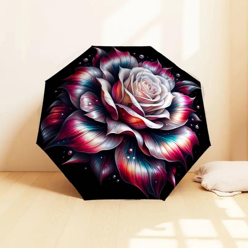 1pc Rose Flower Pattern Umbrella  Automatic Opening and Closing Umbrella, High quality Umbrella, Ideal Gift for Her 184