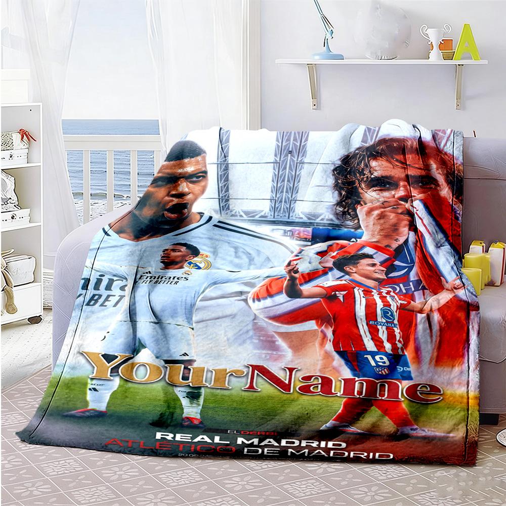 Atletico Madrid Personalized Name Blanket Throw Customizable Blanket Ultra-Soft Throw For Livingroom Sofa Couch Picnics All-Season Use