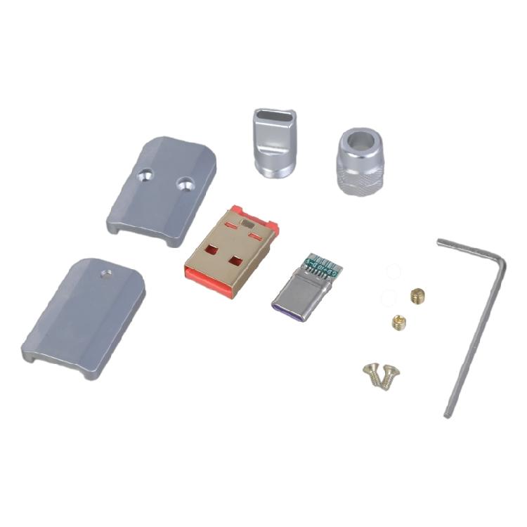 

Aluminum Alloy Shell USB 2.0 to Type C Male Plug Socket DIY Charging Adapter 65W Charging for Data Cable Solution срібний