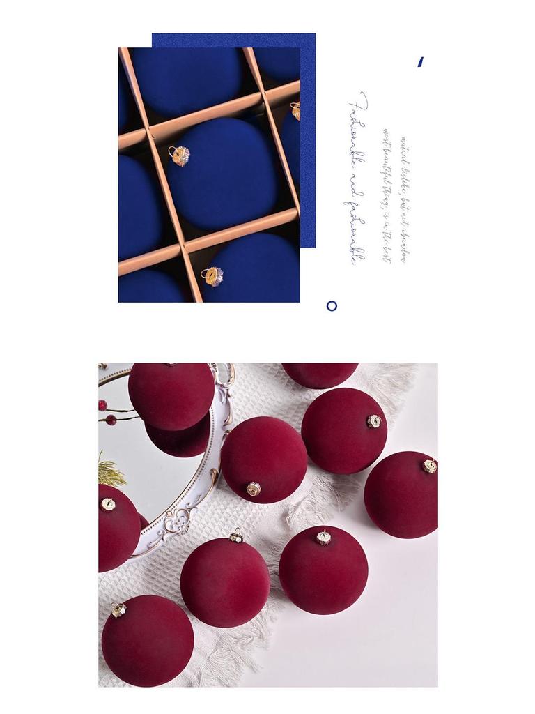 Conjunto de Enfeites de Bola de Natal Veludo Escuro Flocado Premium