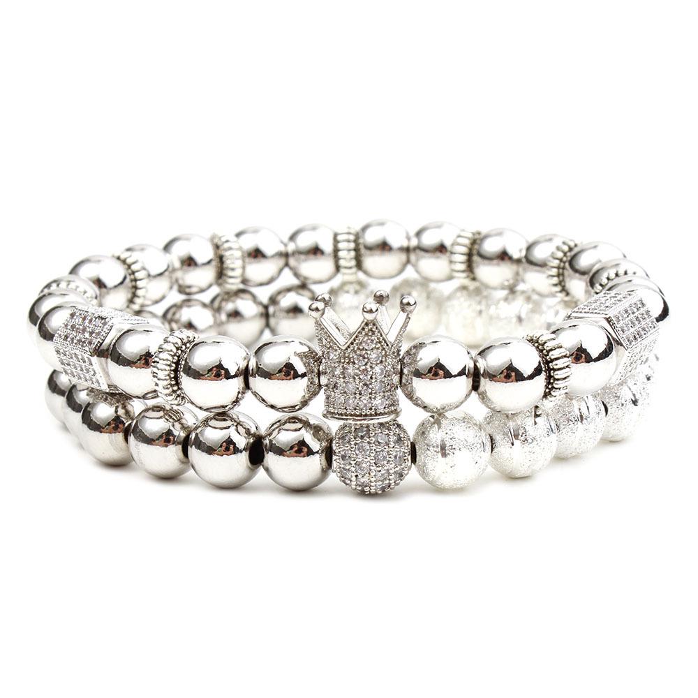 8mm Copper Zircon Crown Beaded Bracelet: Fashionable New Design with Skin Tone Beads