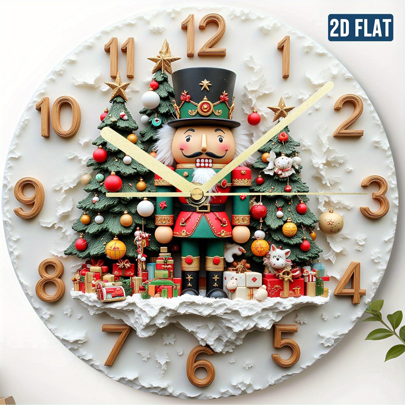 

Christmas Nutcracker Wall Clock - Round Acrylic Silent- Vibrant Holiday Decor with Festive Nutcracker, Christmas Trees & Orname (as the picture,10x10 inch)