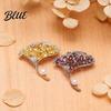 Women Brooch High-Gloss Rhinestone Inlay Faux Pearl Decor Ginkgo Leaf