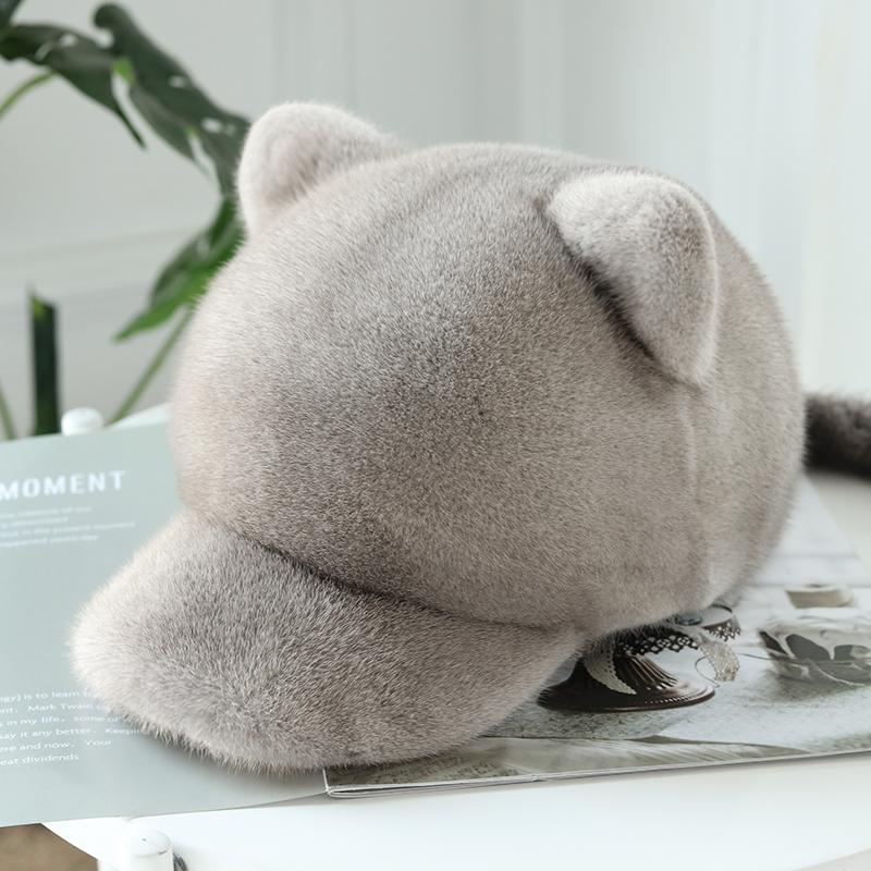 Lightweight Cute Fluffy Baseball Caps High Quality Baseball Fur Caps Mink with cat Ear
