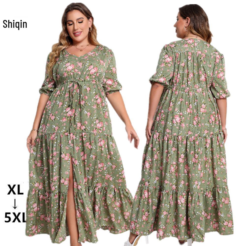 2026 Plus Size V-neck Short Sleeve Sequin Embroidery Bridesmaid Banquet Dress for Spring/Summer (European/American Style)