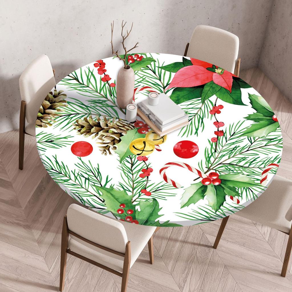 2025 Neue passgenaue runde Tischdecke mit Blumenmuster - Wiederverwendbar Wasserdicht Fleckenresistent Elastischer Rand für Zuhause Esstisch Hochzeitsdekoration