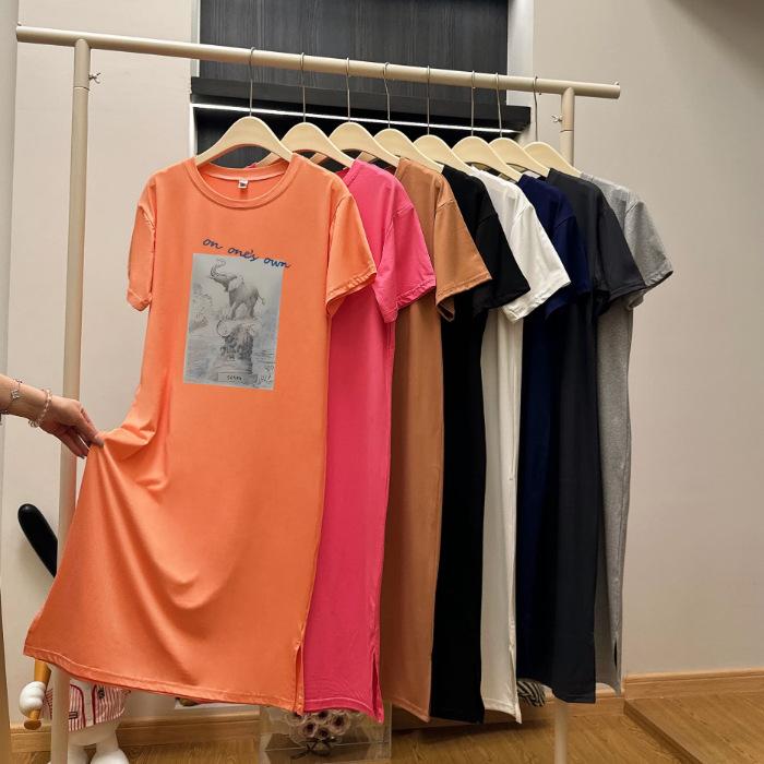Short sleeve nightdress women's summer long knee large size loose T-shirt pajamas Internet celebrity ins home dress can be worn outside
