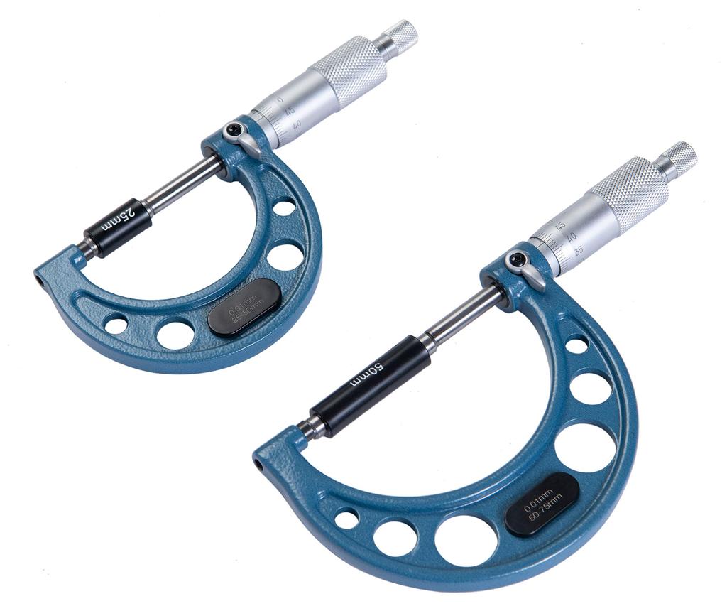 Beslands Micrometer Thickness Outside Micrometer Set of with Case Gauge, 0-100mm, 0.01mm, 4, Microgauges,