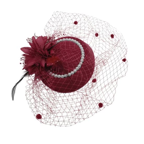 Vintage Style Pillbox Hat with Faux Pearls Mesh Feather Decor Hair Topper Headwear Weddings Events Hair Accessories
