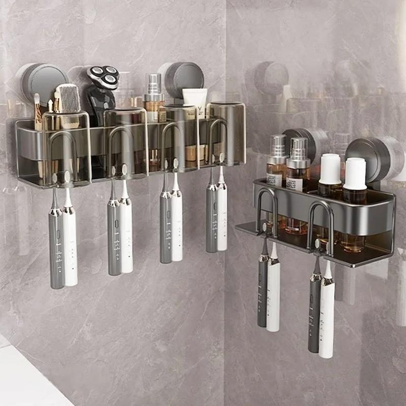 No Need To Drill Suction Cup Bathroom Toothbrush Holder With Cups, Toothbrush Sorage Rack, Mouthwash Cup, Brushing Cup