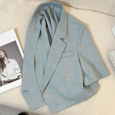 Blue Short Sleeve Suit Jacket for Women - Casual and Sophisticated Thin Style for Summer