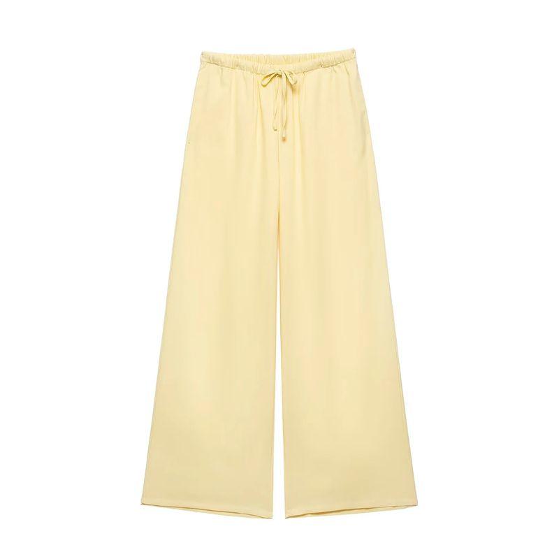 Linen Blend Kimono Cross Outwear 6078572 Retro Brown Elegant Wide Leg Pants 5057572