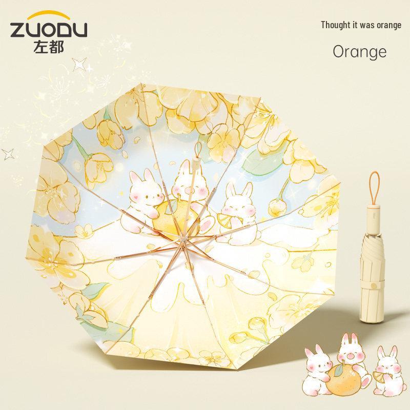 ZUODU Cartoon Illustration Folding Sun Parasol
