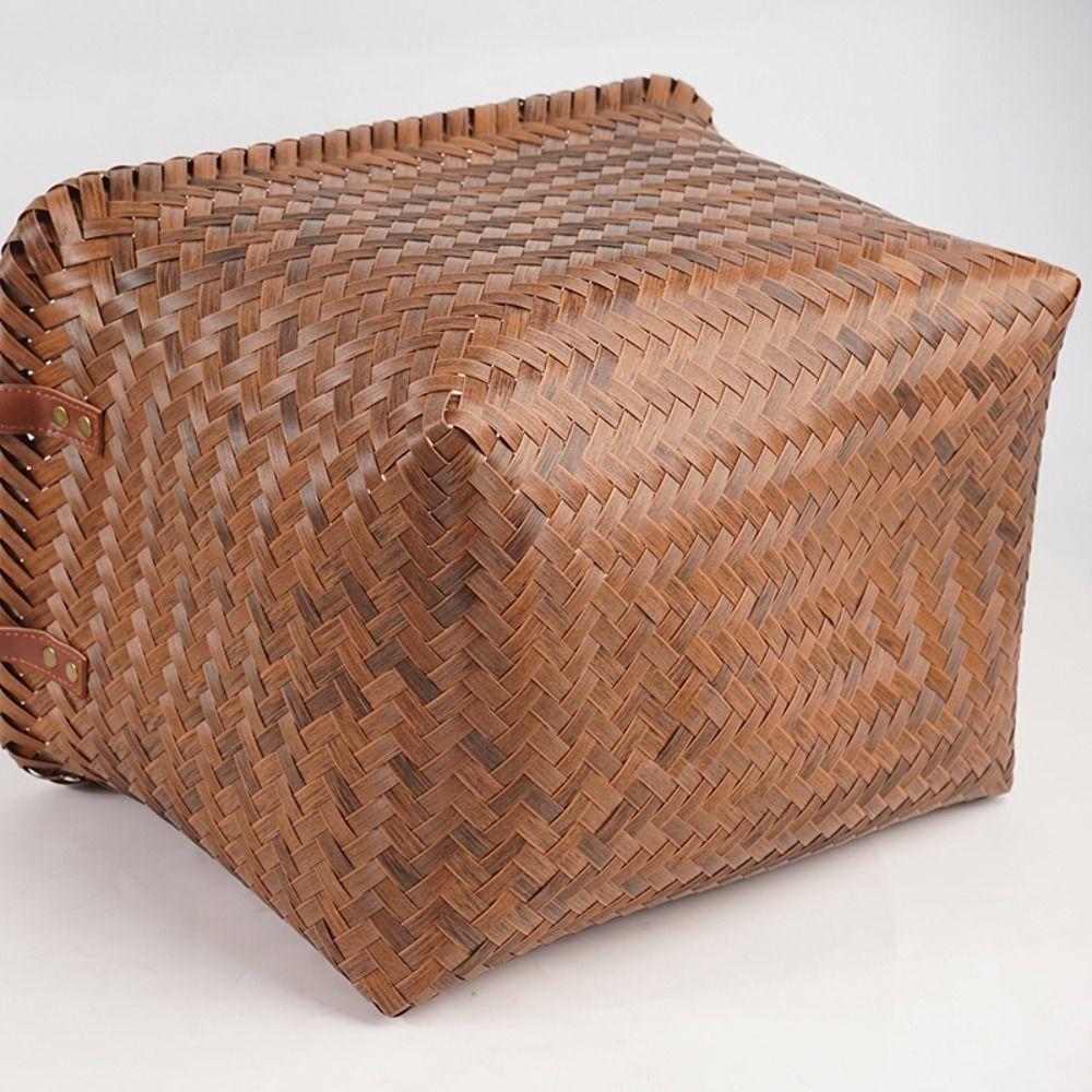 Brown Dirty Clothes Basket Imitation Rattan Weaving Picnic Basket Convenient Woven Basket Laundry
