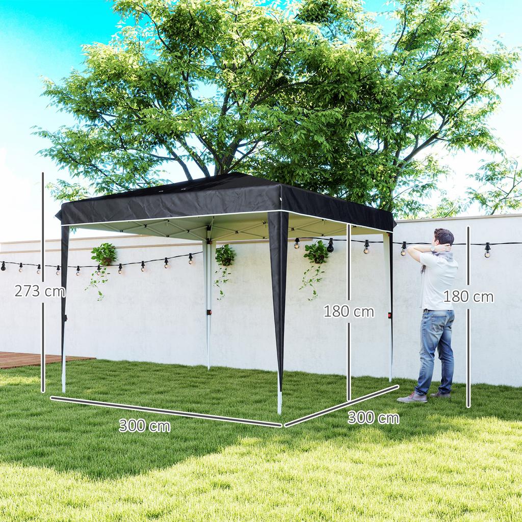 Gazebo 3x3 m for 6-9 People with Adjustable Height and Drainage Holes, in Metal and Black Oxford Fabric