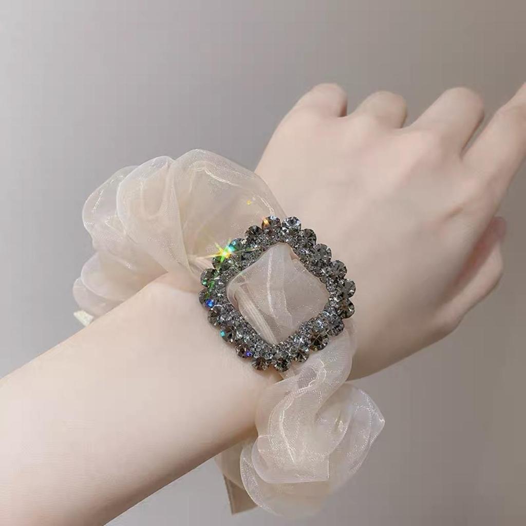 Elegancka organza jelito grube gumki do włosów elastyczny brokat Rhinestone peruka perłowa liny kobiety uchwyt na kucyk gumowe opaski do włosów