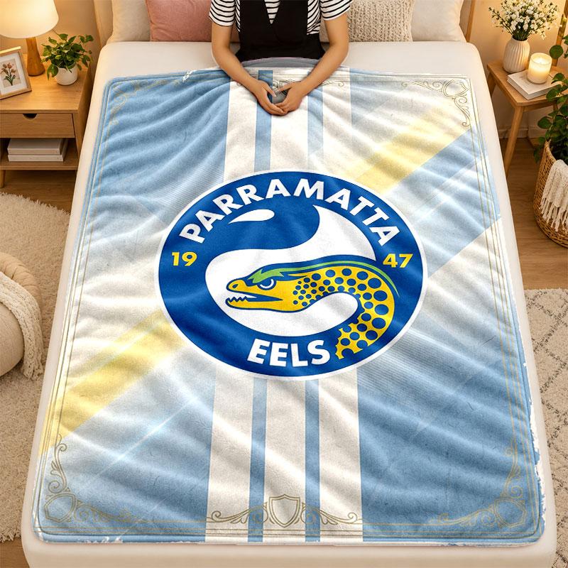 Flannel BlanketParramatta Eels Warm Soft Throw Blanket for Indoor Sofa Bed Living Room Use