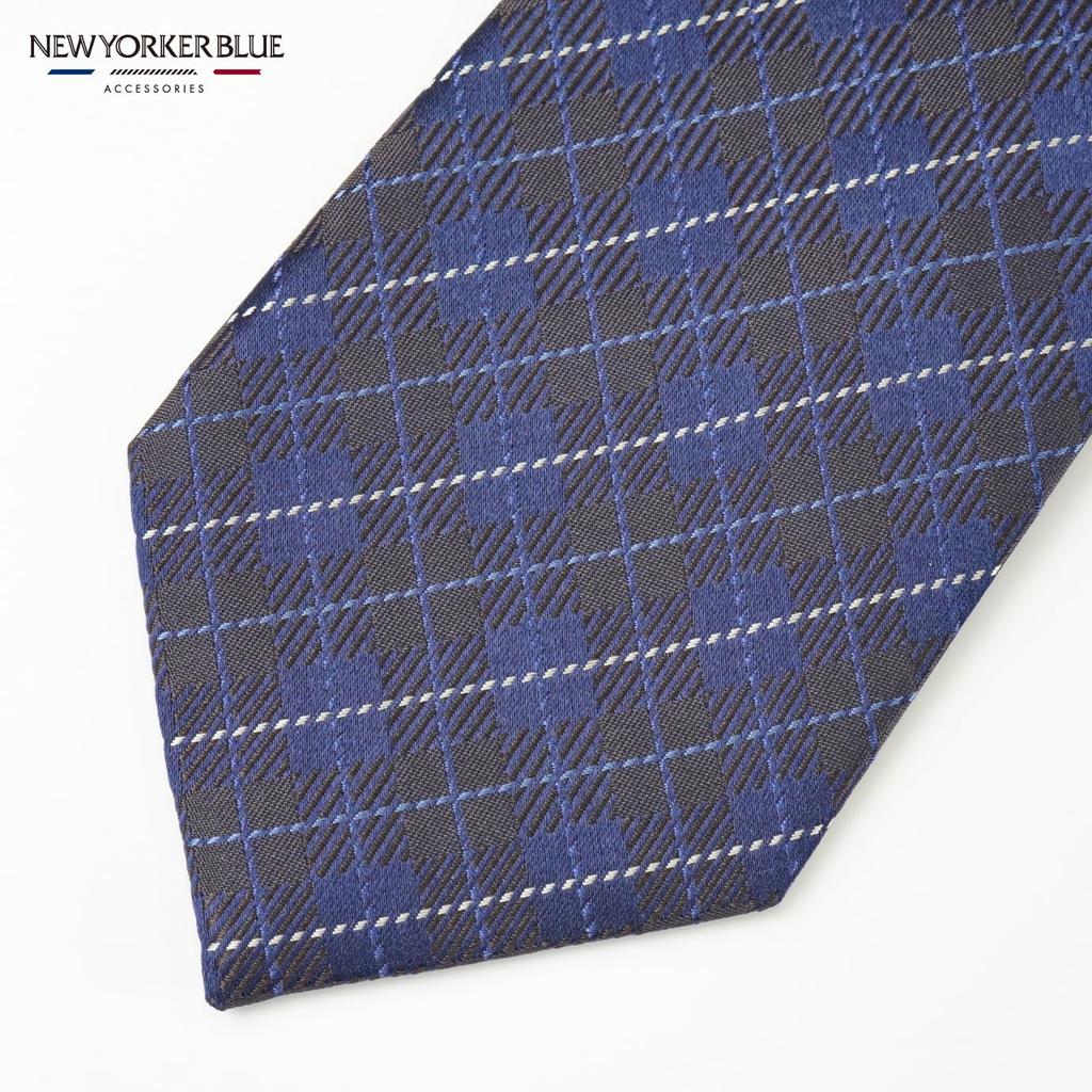 [New Yorker Blue] New Yorker Blue Windowpane Check Pattern Tie NB921084 Brown Free Size Business Suit Style Gift