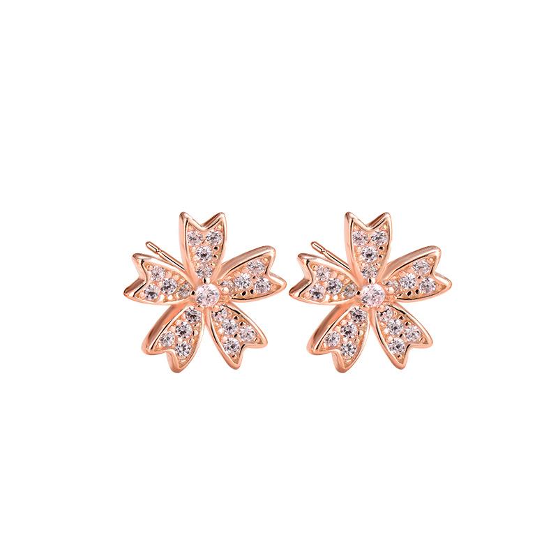 Korean designer Xiaoxiangfeng cherry blossom accessories S925 sterling silver stud earrings women's simple summer sweet earrings set