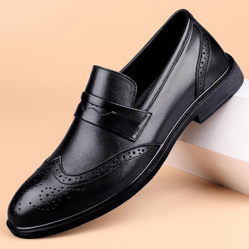 

Броккированные туфли из гладкой кожи мужские большого размера весенние британские деловые повседневные туфли первый слой коровьей кожи свадебные туфли 37 чёрный