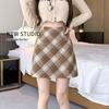Women's Red Plaid Wool Midi Skirt: Spring Autumn Winter 2024, Slimming High Waist, A-line Bodycon Mini